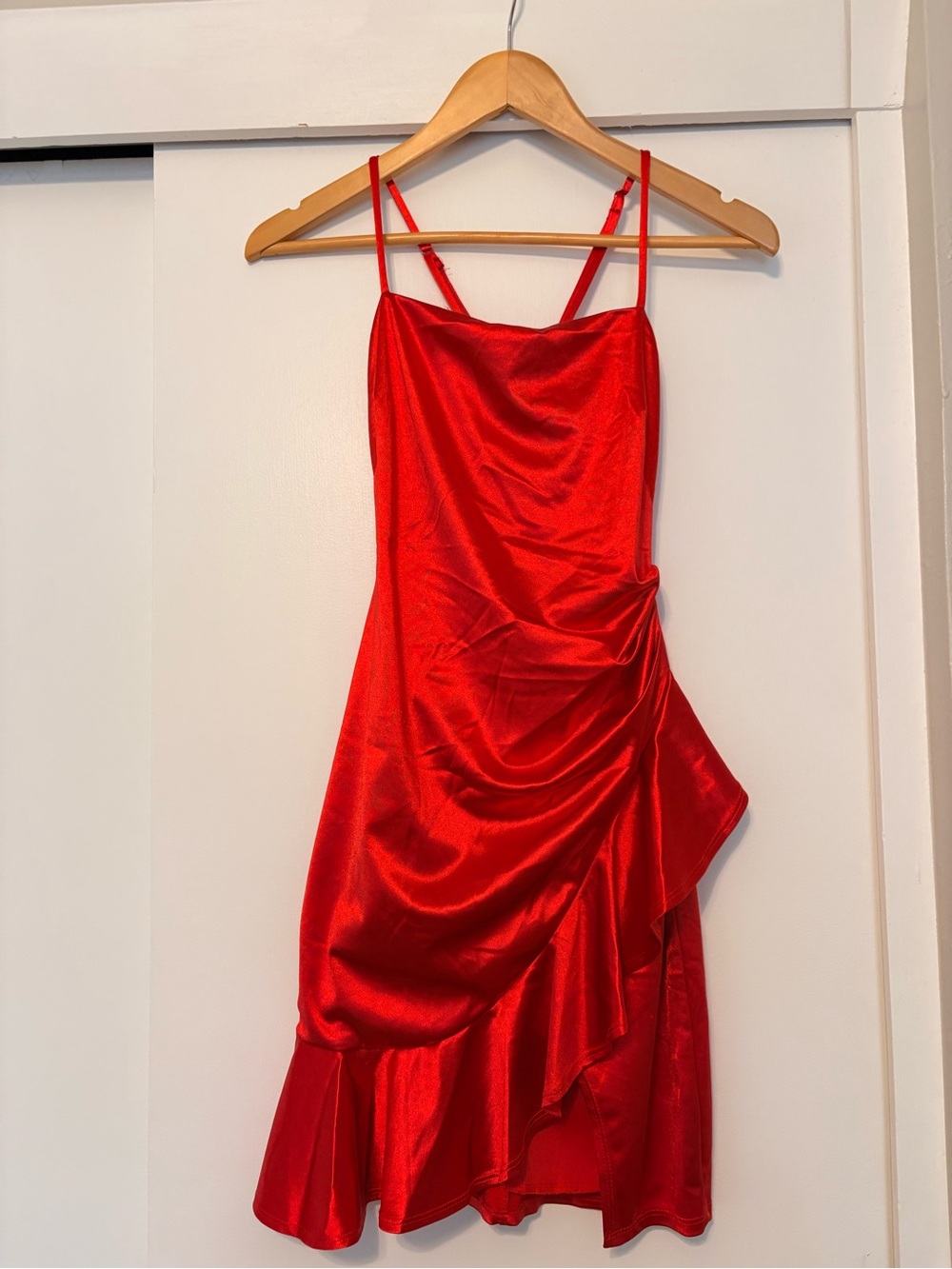 Honey and Rosie Red Satin Ruffle Mini Slip Dress